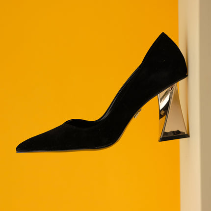 Empire Thick Heel Black Suede Stiletto 155║