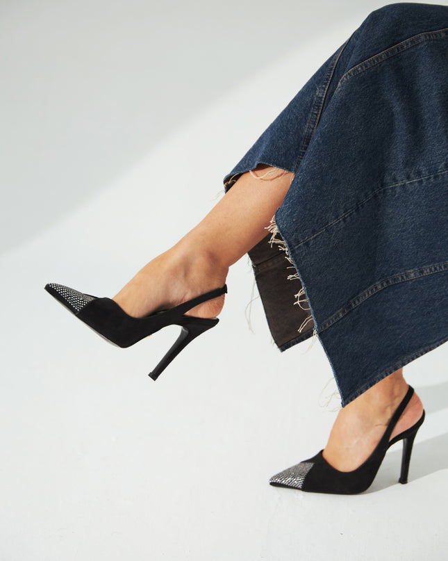 Jen Stone Detailed Thin Heel Black Suede Stiletto 427║