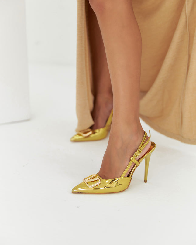 Liva V Detail Thin Heel Gold Stiletto 195║