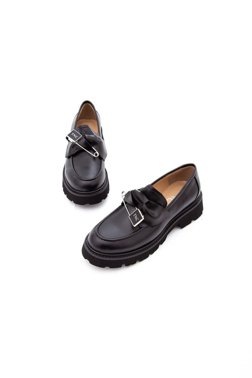 Black Women's Genuine Leather Loafers -337