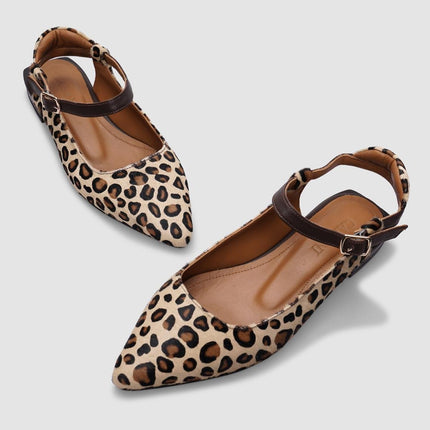 100% Genuine Leather Leopard Patterned Women's Ballerinas H18