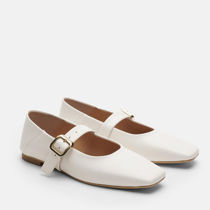 Women's White Lita Soft Leather Flat Women's Ballerinas F320