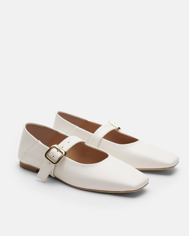 Women's White Lita Soft Leather Flat Women's Ballerinas F320