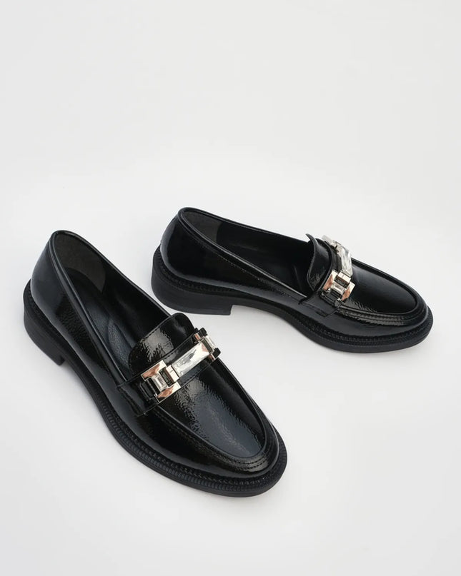 Hosre Stone Buckle Loafer أسود -345