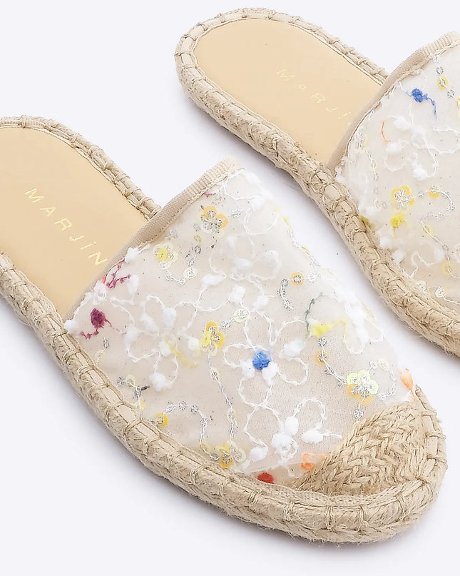 Lizgen Sequined Mesh Jute Espadrille Slippers ●9