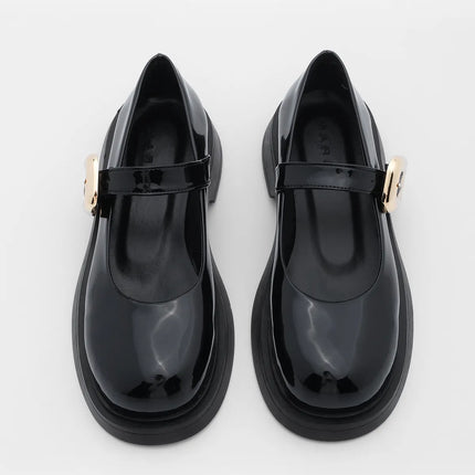 Reyce Buckle Thick Sole Black Patent Leather Loafer -352