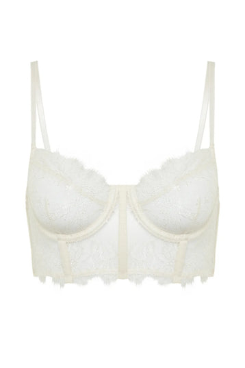 Bridal White Lace Coverless Rope Strap Bustier Knitted Bra