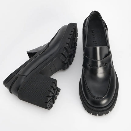 Zumes Thick Heeled Black Loafer -379