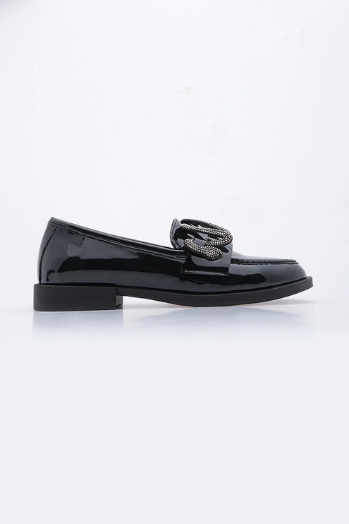 Alseka Stoned Casual Shoes Black Patent Leather Loafer -425
