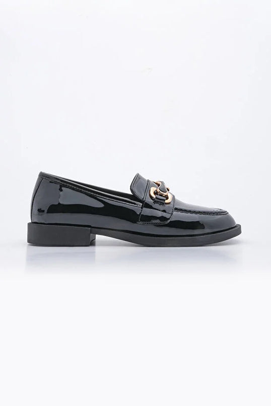 Yevsa Buckle Casual Shoes Black Patent Leather -338