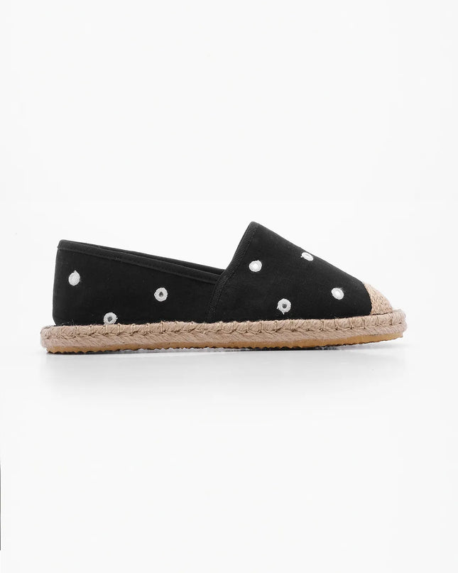 Lotas Straw Detailed Stoned Linen Casual Jute Espadrille Black ●10