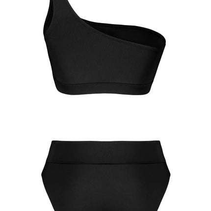 Black One Shoulder High Waist Regular Bikini Set