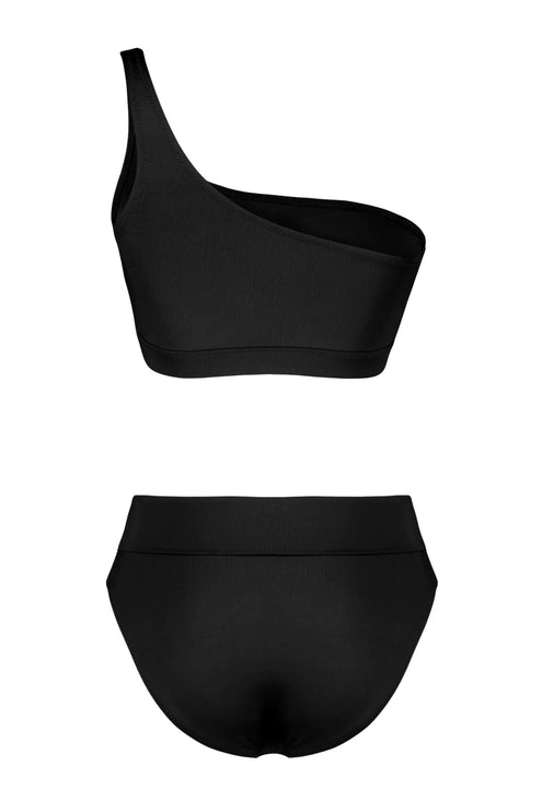 Black One Shoulder High Waist Regular Bikini Set