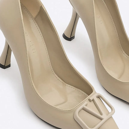 Vonya Pointed Toe Buckled Stiletto Heel Shoes Beige 508║