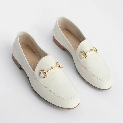 Genuine Leather Chain Loafer Beige -341