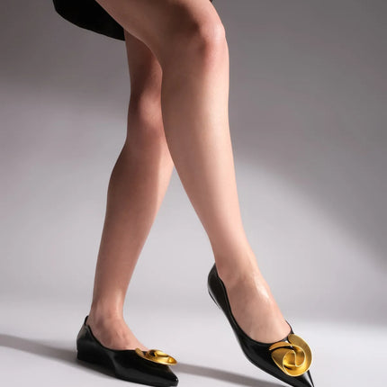 Women's Pointed Toe Buckle Ballerinas Zenta Black F52