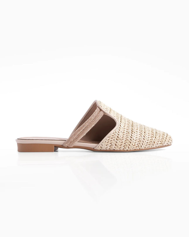 Velon Stone Straw Detail Daily Slippers Beige -959