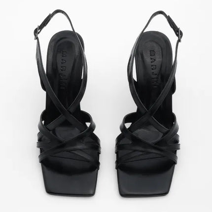 Women's Heeled Shoes Blunt Toe Cross Strapped Heeled Black 533║