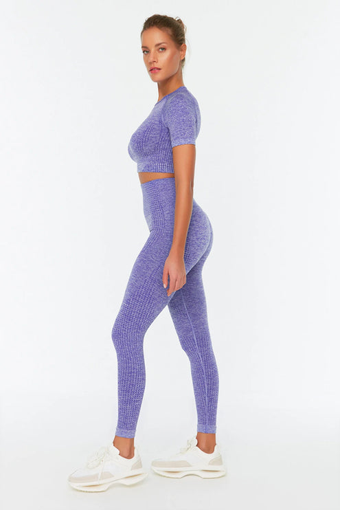 Lilac Seamless Full Length Knitted Sports Tights