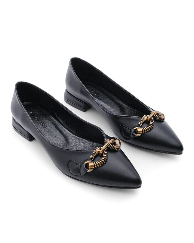 Kosef Pointed Toe Chain Buckle Ballerina Black 44║