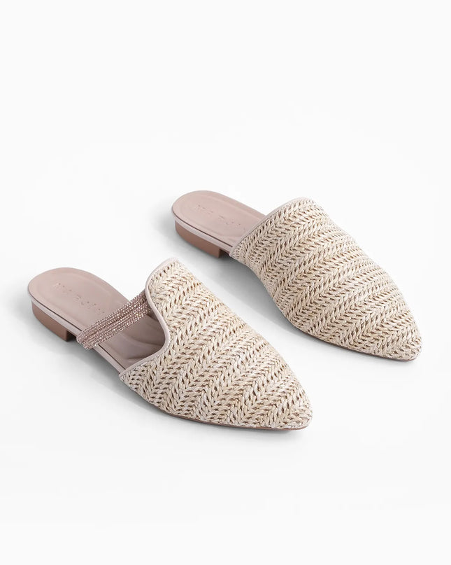 Velon Stone Straw Detail Daily Slippers Beige -959