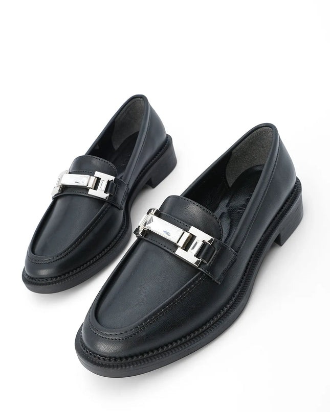 Hosre Stone Buckle Loafer Black -345