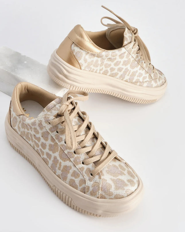 Tales Thick Sole Lace-Up Sports Shoes Beige Leopard -282