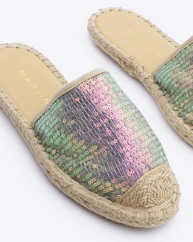 Lizgen Sequined Mesh Jute Espadrille Slippers ●9