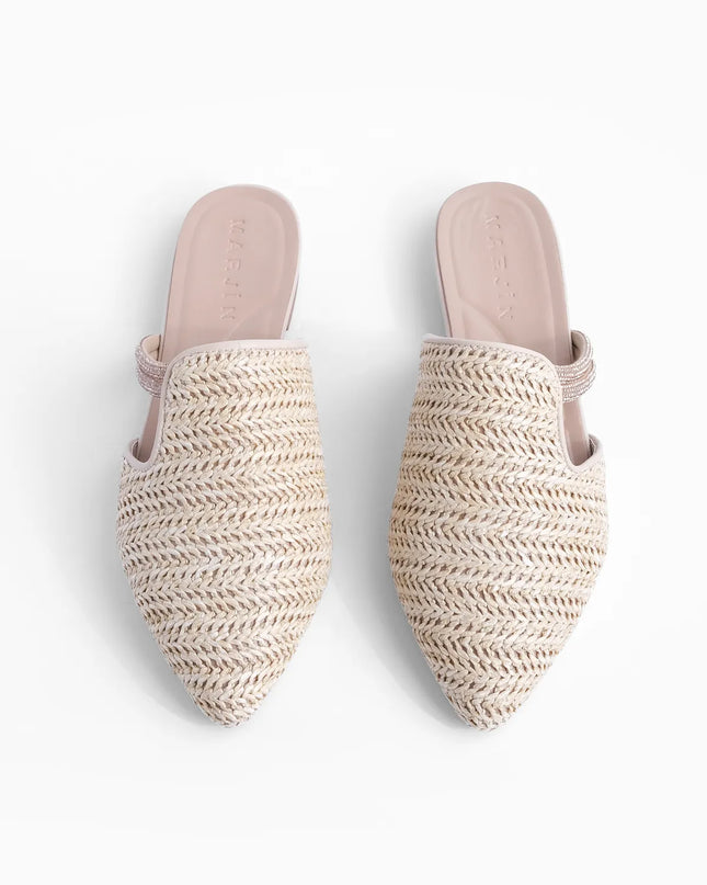 Velon Stone Straw Detail Daily Slippers Beige -959