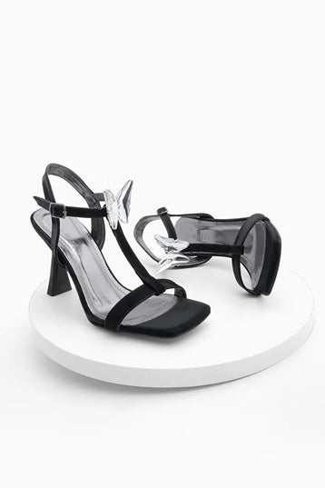 Neros Ankle Strap Stone Evening Dress Heeled Shoes Black 536║