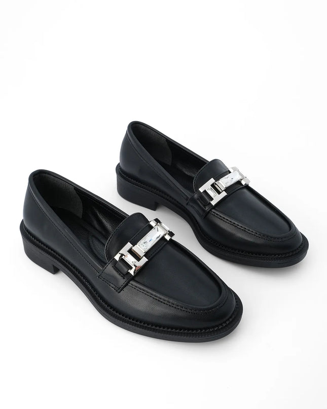 Hosre Stone Buckle Loafer Black -345