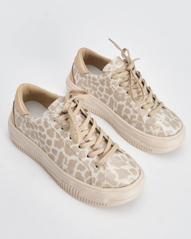 Tales Thick Sole Lace-Up Sports Shoes Beige Leopard -282