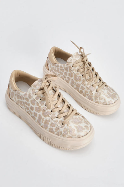 Tales Thick Sole Lace-Up Sports Shoes Beige Leopard -282