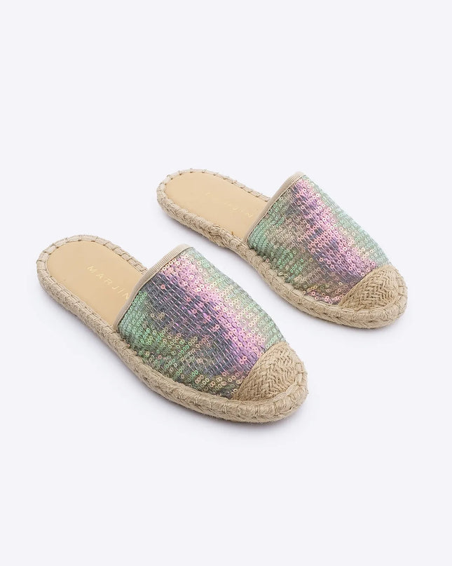 Lizgen Sequined Mesh Jute Espadrille Slippers ●9