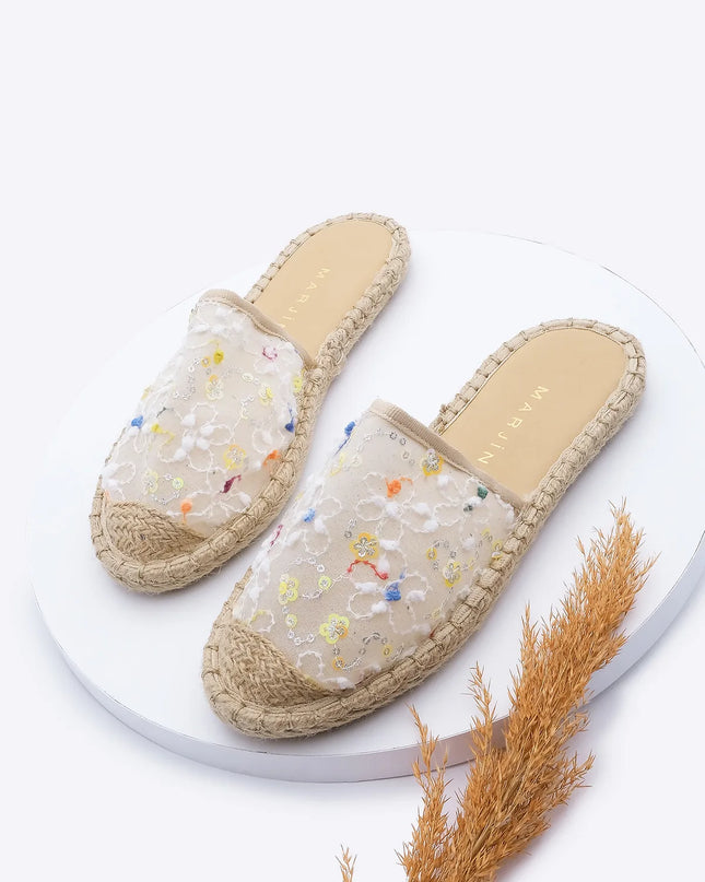 Lizgen Sequined Mesh Jute Espadrille Slippers ●9