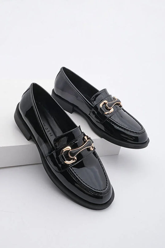 Yevsa Buckle Casual Shoes Black Patent Leather -338