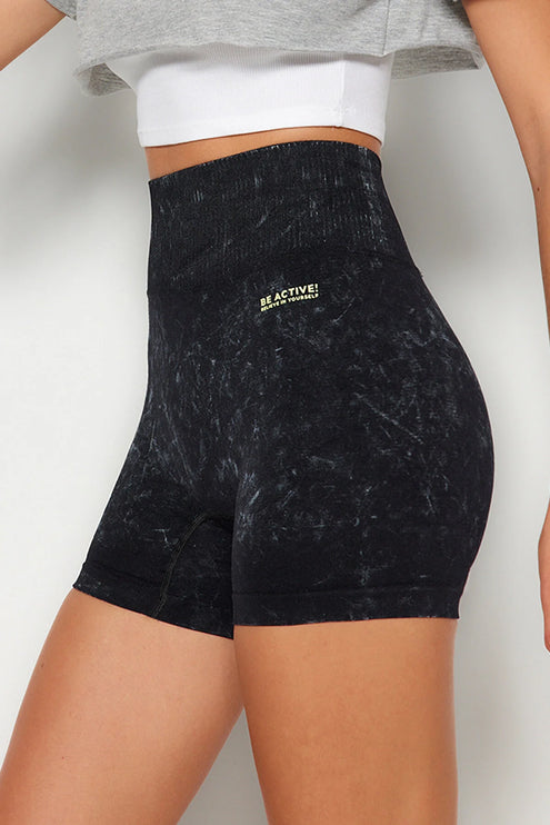 Black Seamless Acid Washed Knitted Sports Shorts/Short Tights