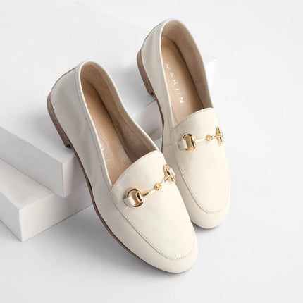 Genuine Leather Chain Loafer Beige -341