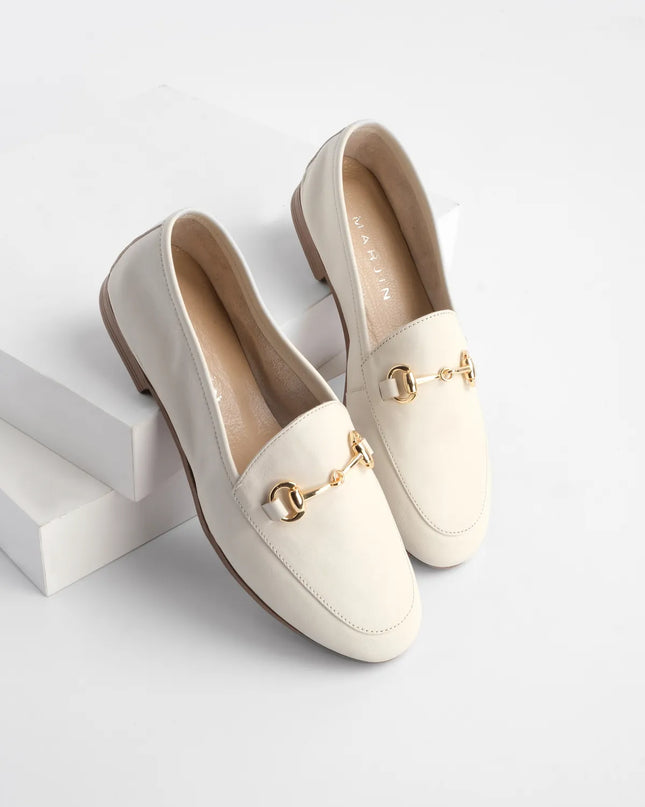 Genuine Leather Chain Loafer Beige -341