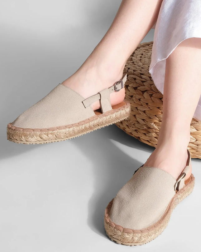 Straw Detailed Closed-Front Espadrille Sandals Beige ●6