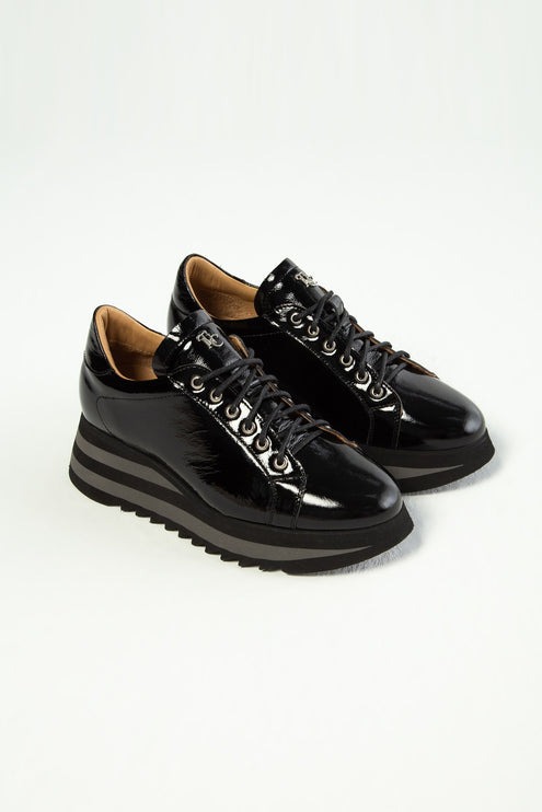 Black Patent Women's Genuine Leather Sneakers -272