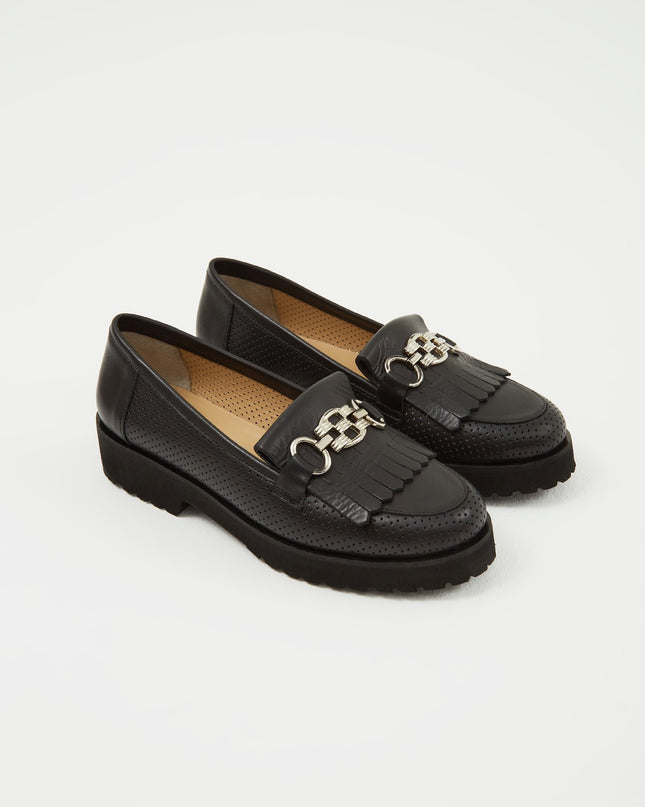 Women's Leather Loafers Black -303