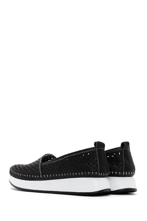 حذاء لوفر مريح من الجلد ذو نعل سميك أسود اللون للنساء H13