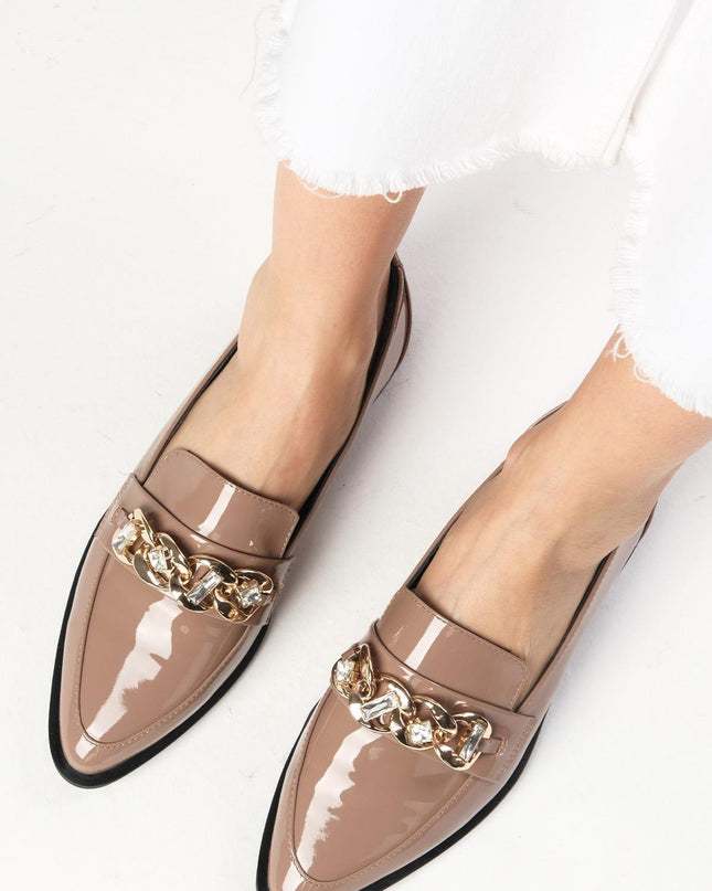 Genuine Patent Leather Tan Chain Loafer 30║