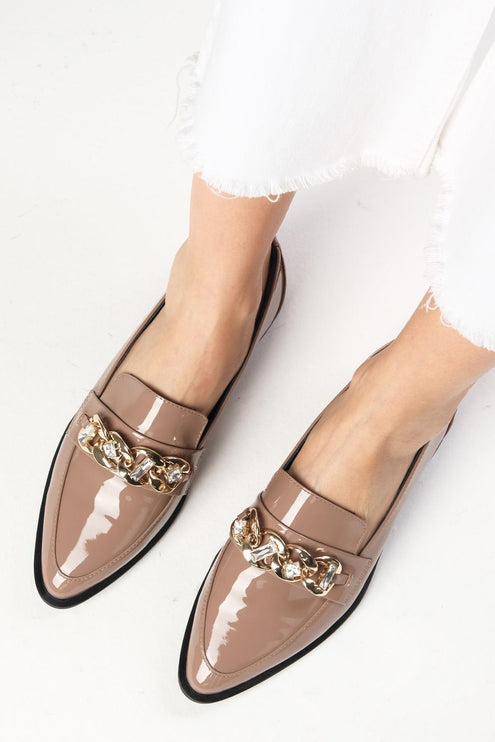 Genuine Patent Leather Tan Chain Loafer 30║