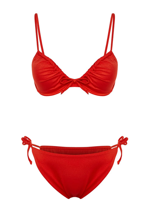 Red Balconette Tunnel Brazilian Bikini Set