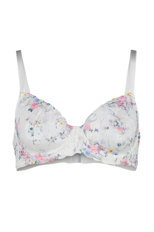 White Lace Detailed Floral Embroidered Wire Bra Knitted Bra
