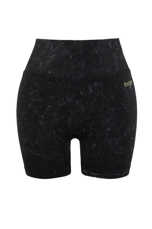 Black Seamless Acid Washed Knitted Sports Shorts/Short Tights