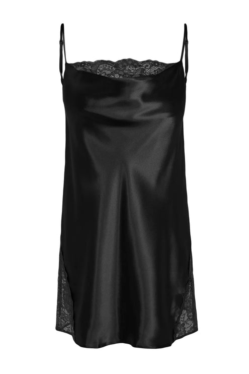 Black Lace and Lace Detailed Satin Woven Nightgown