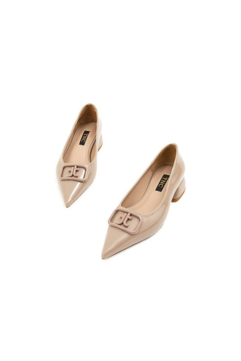 Beige Patent Leather Women's Vegan Flat Shoes -344